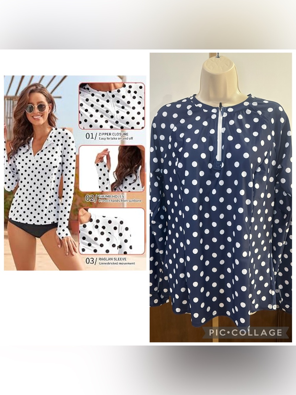 NWT SIZE XL Polka Dot Long-Sleeve Swim Coverup - Navy with white polka dots